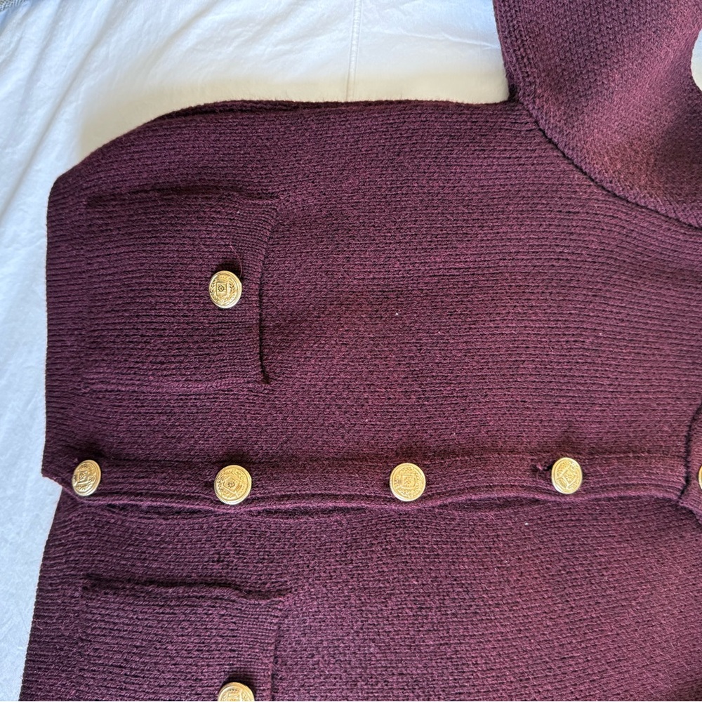 Zara Burgundy Knit Sweater with Gold Button
